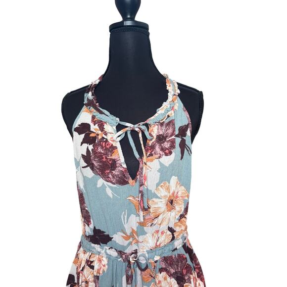 Band of Gypsies blue yellow floral boho ruffle sleeveless dress SIZE L - Picture 2 of 6